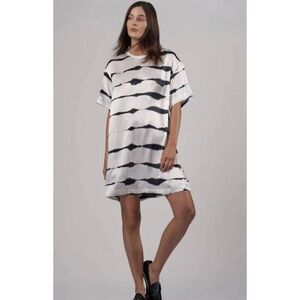 ATM Silk Charmeuse Tie Dye Stripe Crew Neck Shirt Dress Size M/L